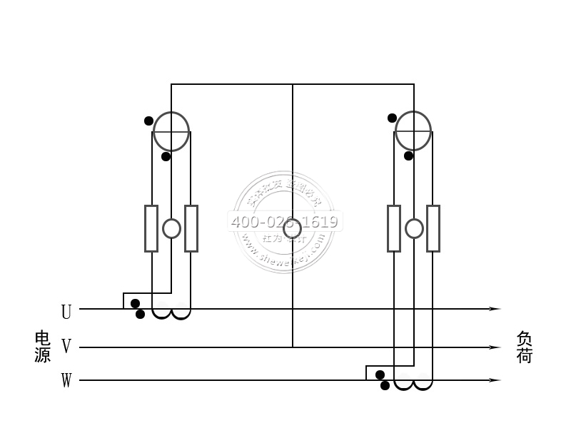三相三线电能表经电流互感器接线（电流、电压线分开）