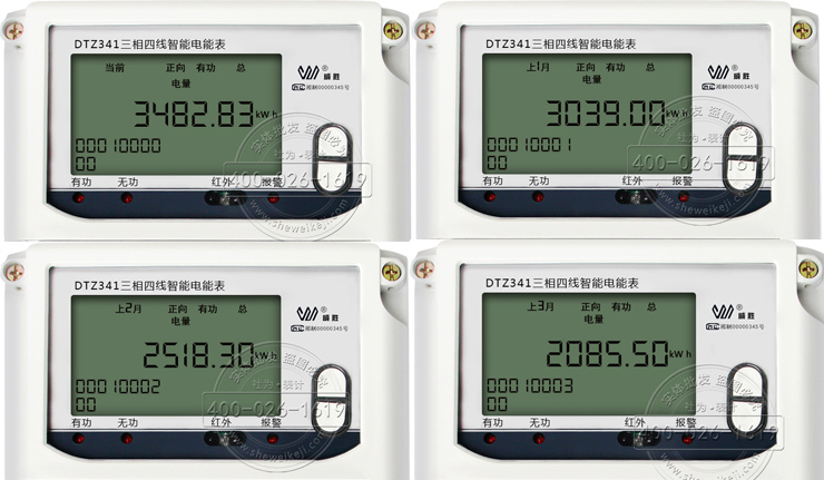 三相四线电表正向有功总电量度数图解
